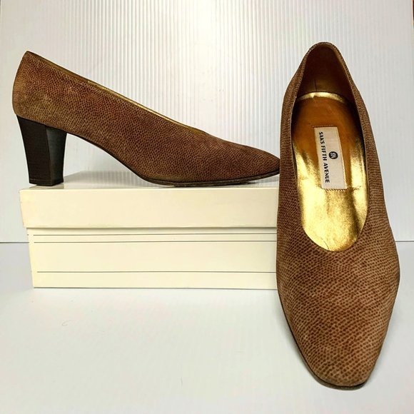 Saks Fifth Avenue Suede Wood Heels - 10 - Picture 1 of 8